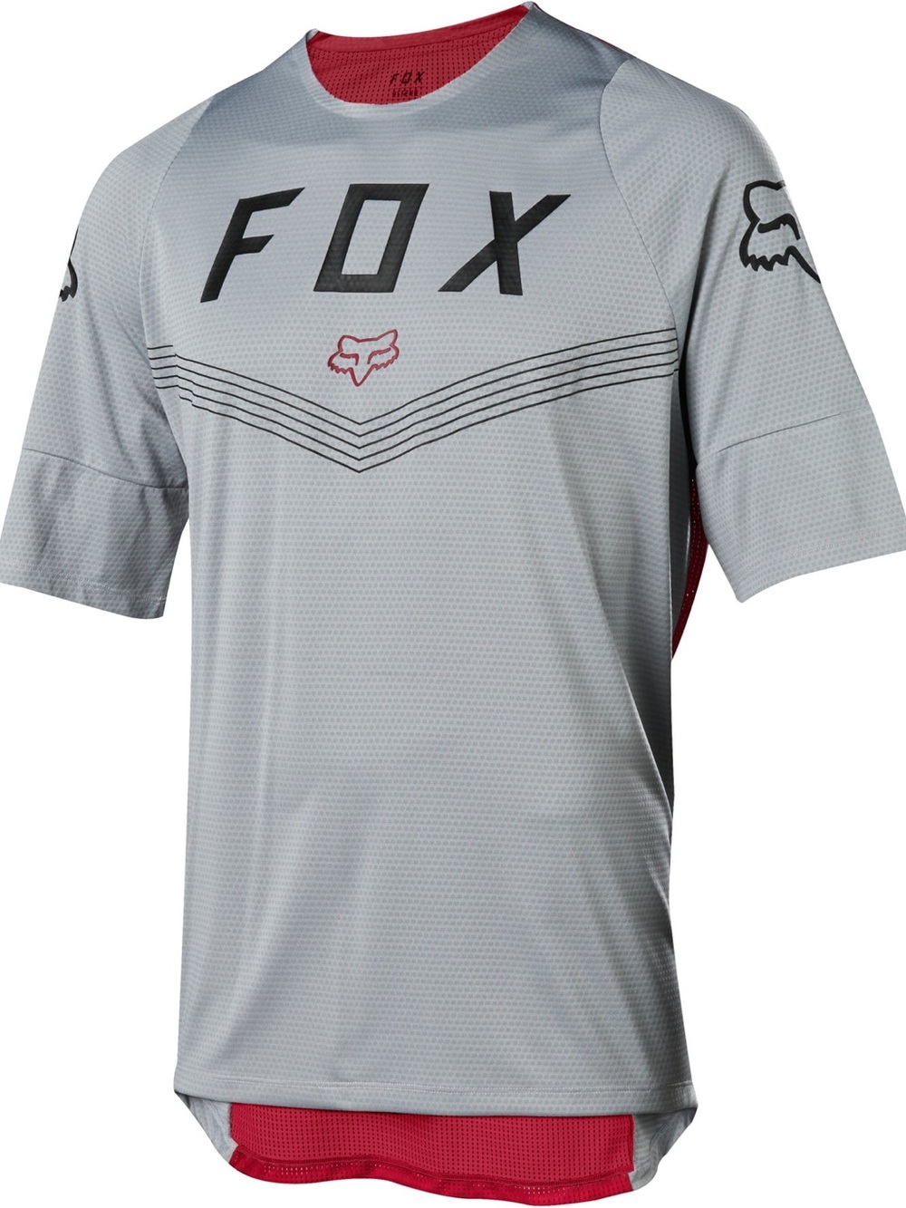 Fox Men’s Light Gray and Red Short Sleeve MTB Jersey - Size Large